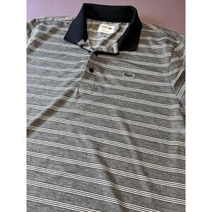 LACOSTE SPORT Polo‎ Shirt Short Sleeve Striped Grey Mens Size 7 | XXL Logo 2XL